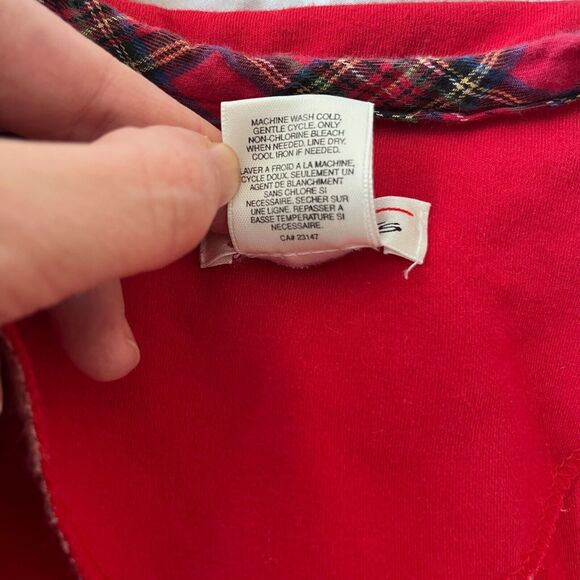 Vintage 80s Does 40s Talbots Dress M – Red, Plaid Trim, Gold Buttons, Preppy - Picture 9 of 10